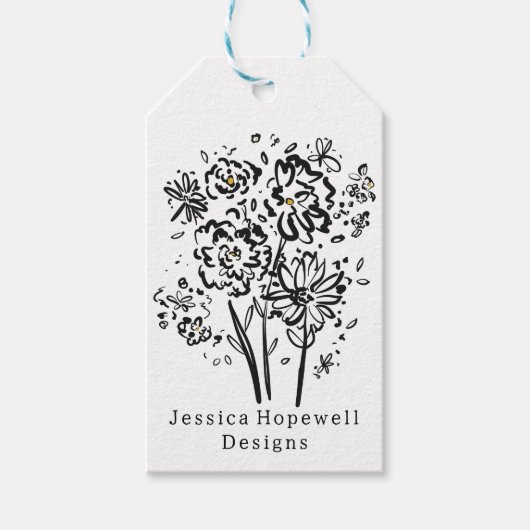 Zwart-witte bloemen dank u Business Hang Cadeaulabel (Voorkant)