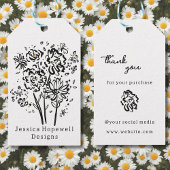 Zwart-witte bloemen dank u Business Hang Cadeaulabel