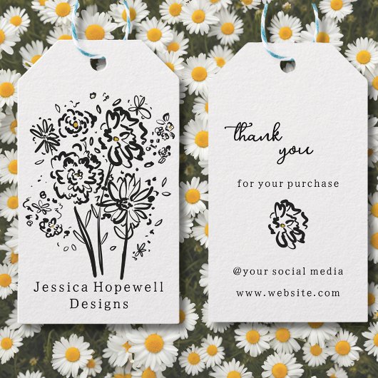 Zwart-witte bloemen dank u Business Hang Cadeaulabel