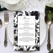 Zwart-witte bloemen elegante bruiloft menu