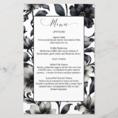 Zwart-witte bloemen elegante bruiloft menu (Voorkant)