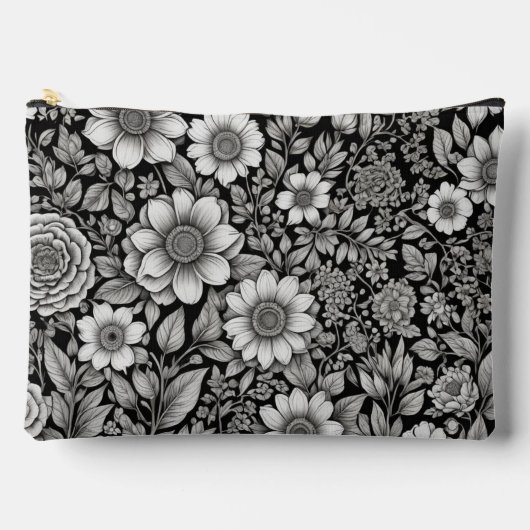 Zwart-witte bloemen en bladeren etui (Voorkant)