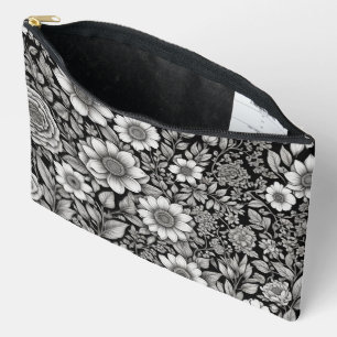 Zwart-witte bloemen en bladeren etui