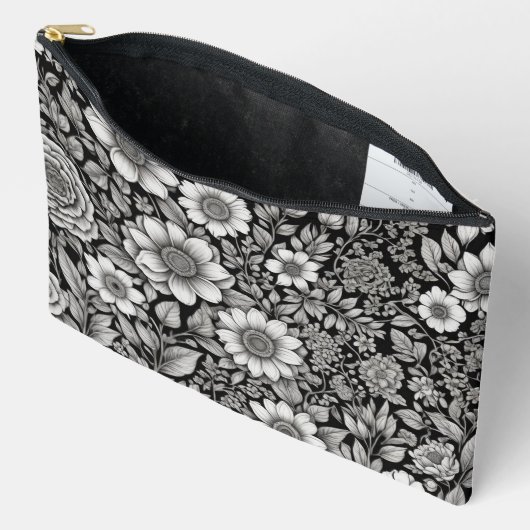 Zwart-witte bloemen en bladeren etui (Open)