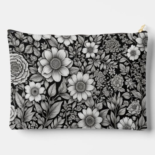 Zwart-witte bloemen en bladeren etui (Achterkant)