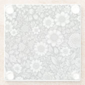 Zwart-witte bloemen en bladeren glazen onderzetter (Achterkant)