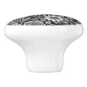 Zwart-witte bloemen en bladeren keramische knop (Zijkant)