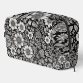 Zwart-witte bloemen en bladeren toilettasje (Rechterhoek)