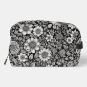 Zwart-witte bloemen en bladeren toilettasje (Achterkant)