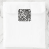 Zwart-witte bloemen en bladeren vierkante sticker (Tas)