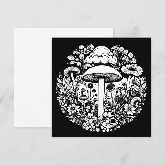 Zwart-witte bloemen en paddenstoelen Vintage (Voorkant / Achterkant)