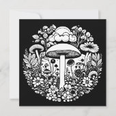 Zwart-witte bloemen en paddenstoelen Vintage (Voorkant)