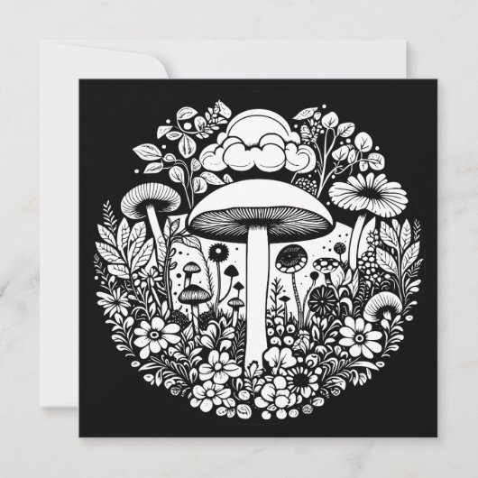 Zwart-witte bloemen en paddenstoelen Vintage (Voorkant)