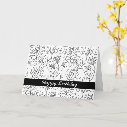 Zwart-witte bloemen Geboortekaart Kaart (Gele Bloem)