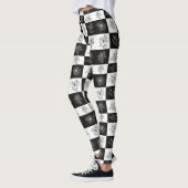  zwart-witte bloemen geruit patroon leggings (Links)