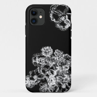 zwart witte bloemen getekend met potlood land ipho iPhone 11 hoesje