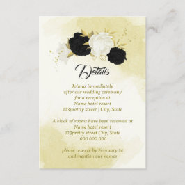 zwart witte bloemen gouden bladeren informatiekaartje