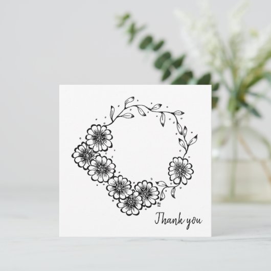 Zwart-witte bloemen hand getekend dank je creditca kaart (Staand voorkant)