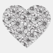 Zwart Witte Bloemen Hart Sticker (Voorkant)