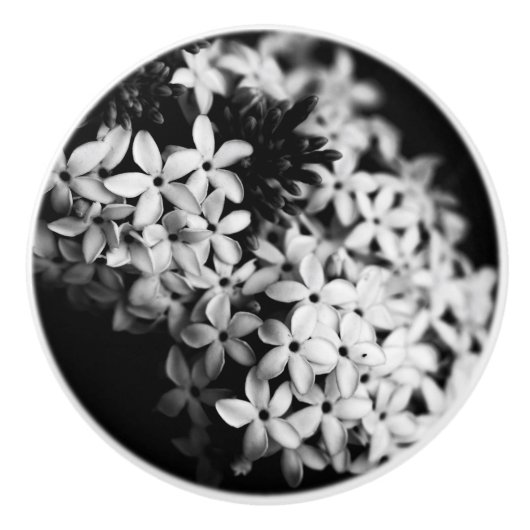 Zwart-witte bloemen keramische knop (Voorkant)