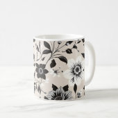 Zwart-witte bloemen  koffiemok (Voorkant rechts)
