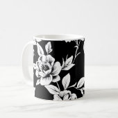 Zwart-witte bloemen koffiemok (Voorkant links)