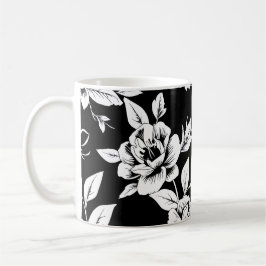 Zwart-witte bloemen koffiemok