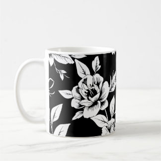 Zwart-witte bloemen koffiemok