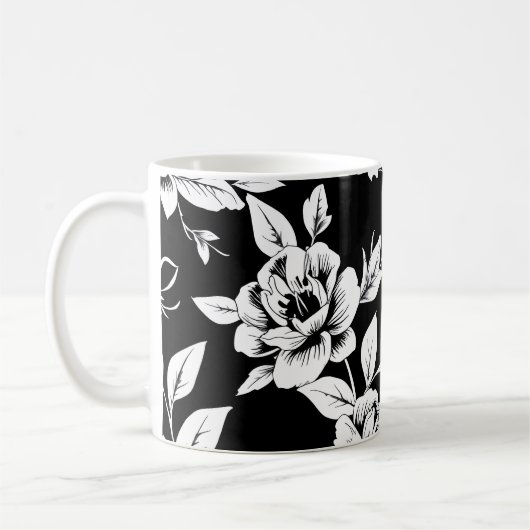 Zwart-witte bloemen koffiemok (Links)