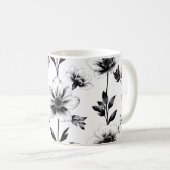 Zwart-witte bloemen  koffiemok (Voorkant rechts)