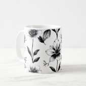 Zwart-witte bloemen  koffiemok (Voorkant links)