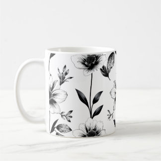 Zwart-witte bloemen  koffiemok