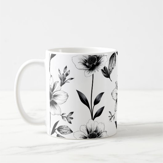 Zwart-witte bloemen  koffiemok (Links)