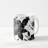 Zwart-witte bloemen koffiemok (Voorkant rechts)