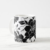 Zwart-witte bloemen koffiemok (Voorkant links)