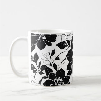 Zwart-witte bloemen koffiemok