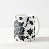 Zwart-witte bloemen koffiemok (Voorkant rechts)