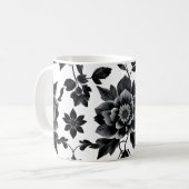 Zwart-witte bloemen koffiemok (Voorkant links)