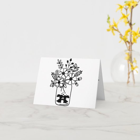 ZWART-WITTE BLOEMEN KONIJNEN LIEFDE KAART (Gele Bloem)