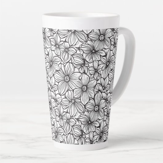 Zwart Witte Bloemen Latte Mok (Rechterhoek)