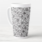 Zwart Witte Bloemen Latte Mok (Linkerhoek)