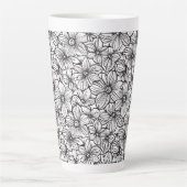Zwart Witte Bloemen Latte Mok (Voorkant)
