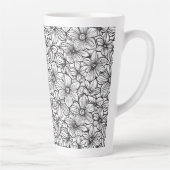 Zwart Witte Bloemen Latte Mok (Rechts)