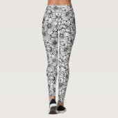 Zwart Witte Bloemen Leggings (Achterkant)