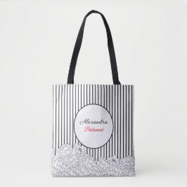 Zwart & Witte Bloemen met Strepen Bruidsmeisje Tote Bag