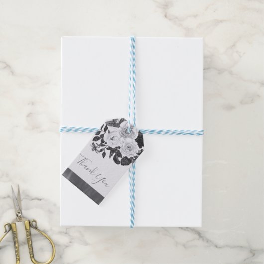 Zwart-witte  bloemen Moderne afbeelding Cadeaulabel (Met Touw)