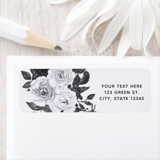 Zwart-witte  bloemen Moderne afbeelding Etiket (Insitu)