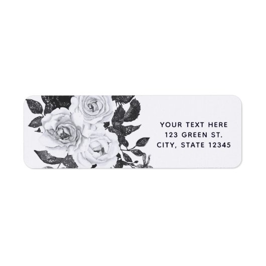 Zwart-witte  bloemen Moderne afbeelding Etiket (Voorkant)