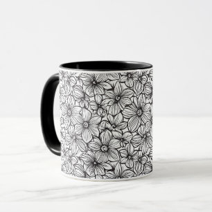 Zwart Witte Bloemen Mok