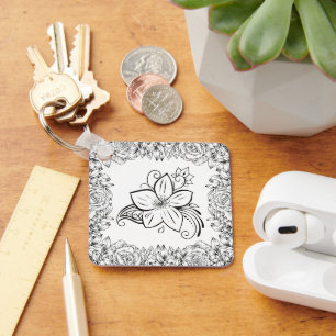 Zwart Witte Bloemen, Monochrome Schoonheid Sleutelhanger